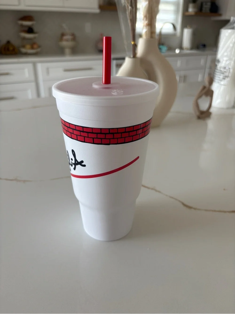 Chick-fil-A White & Red Reusable Drink Cup with Straw